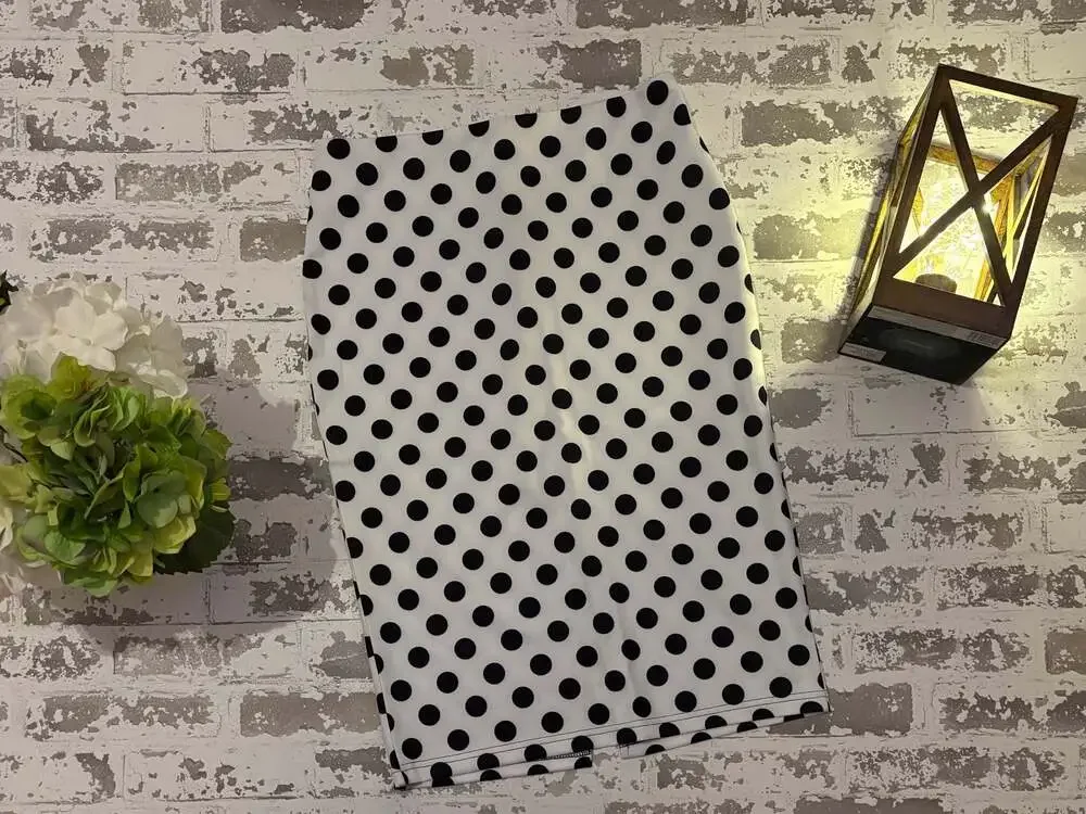 Black and White Polka Dot High-Waist Midi Pencil Skirt